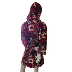 Vera Bradley Hooded Tie Robe Floral Fleece Pockets Short